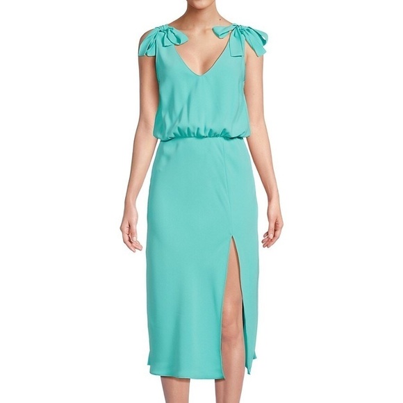 Amanda Uprichard Josephina Slit Blouson Midi Dress in Turquoise NWT Medium - Picture 3 of 9